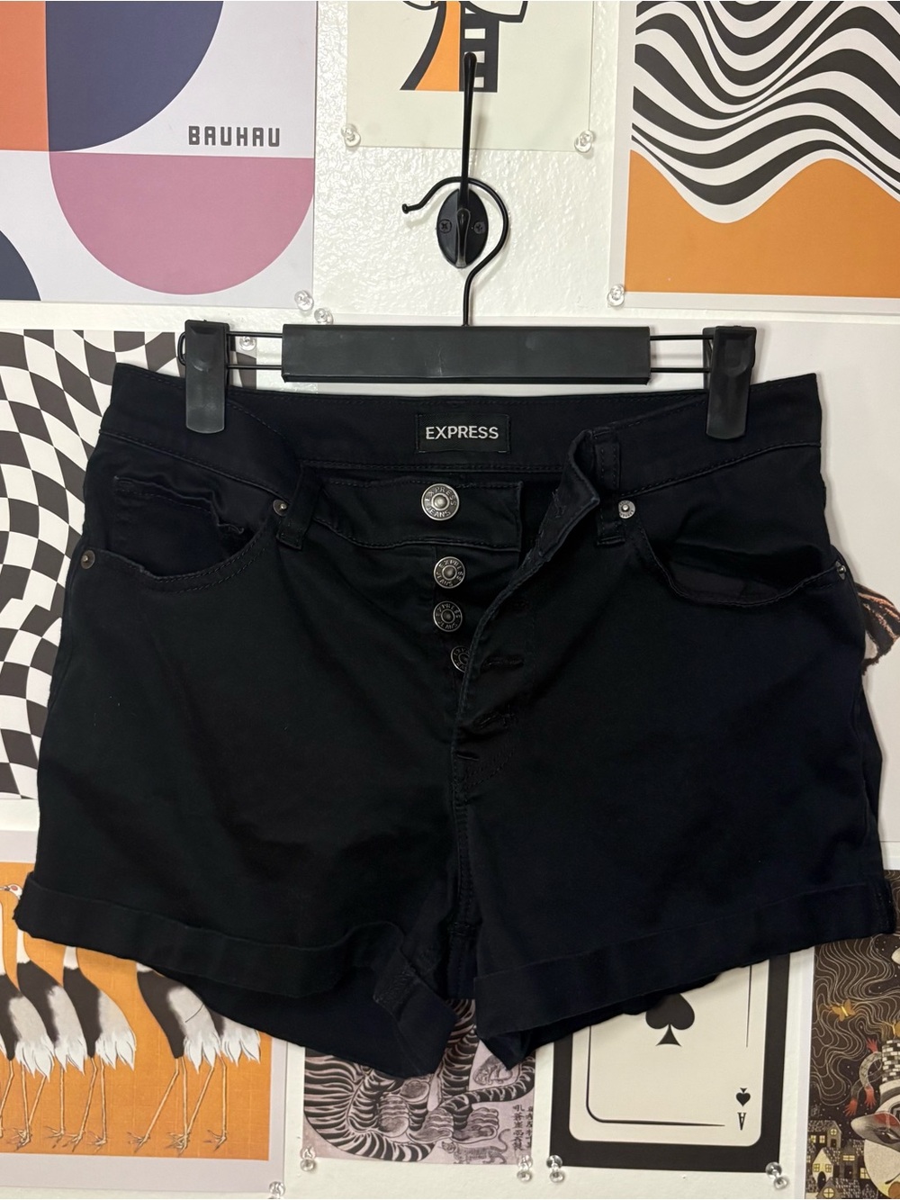 Express Black High Rise Button Fly Denim Shorts – Size 6